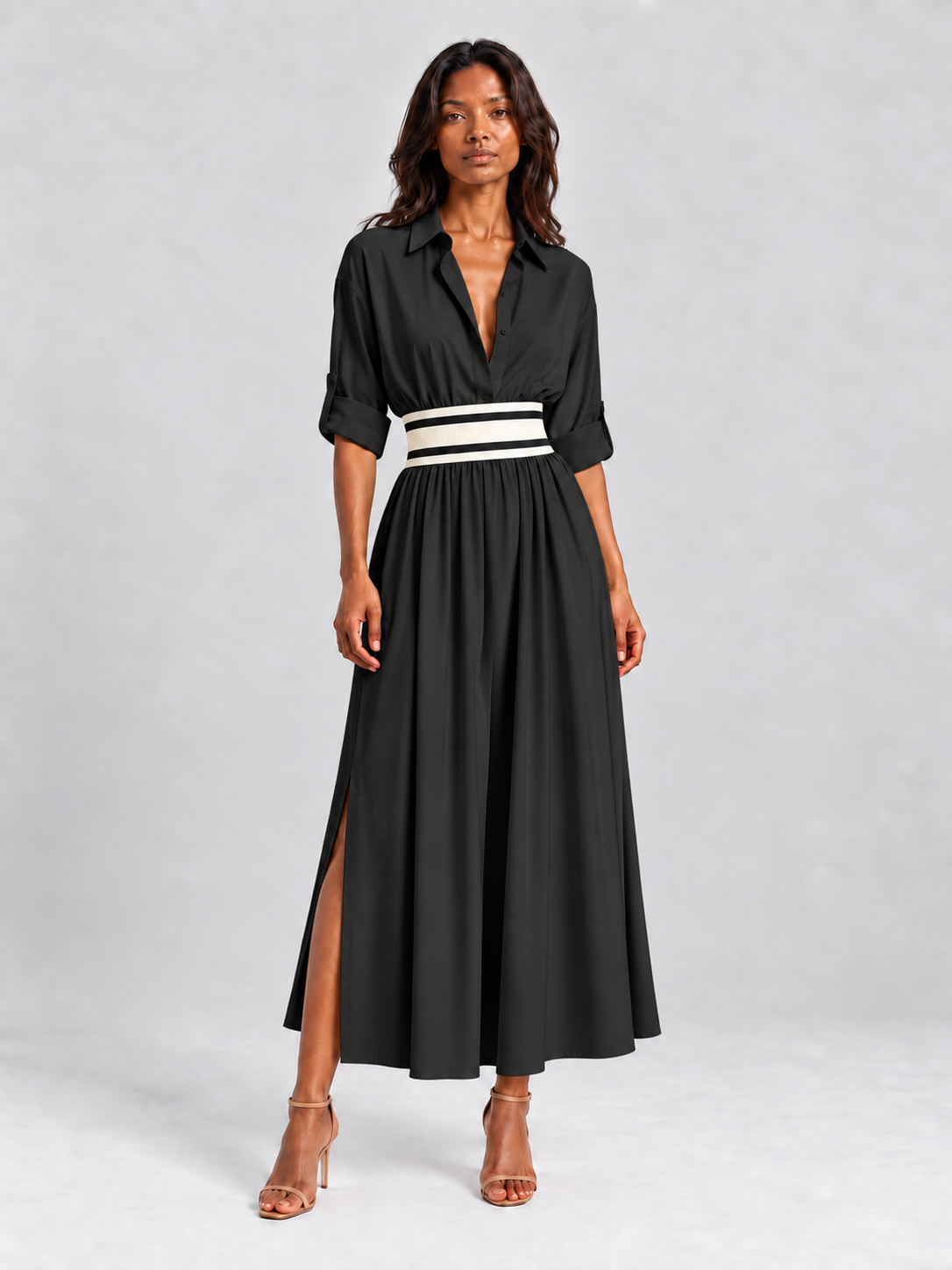 Amélie | Robe élégante fluide avec ceinture taille haute