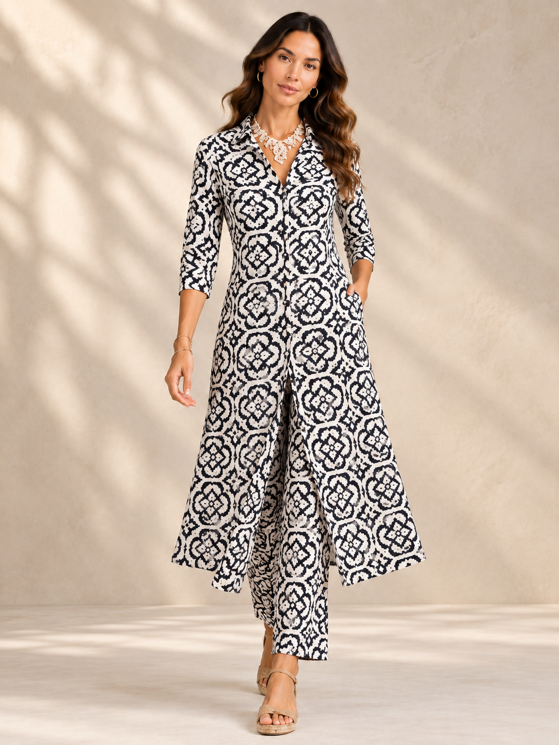 Élora | Ensemble élégant imprimé avec tunique fluide et pantalon