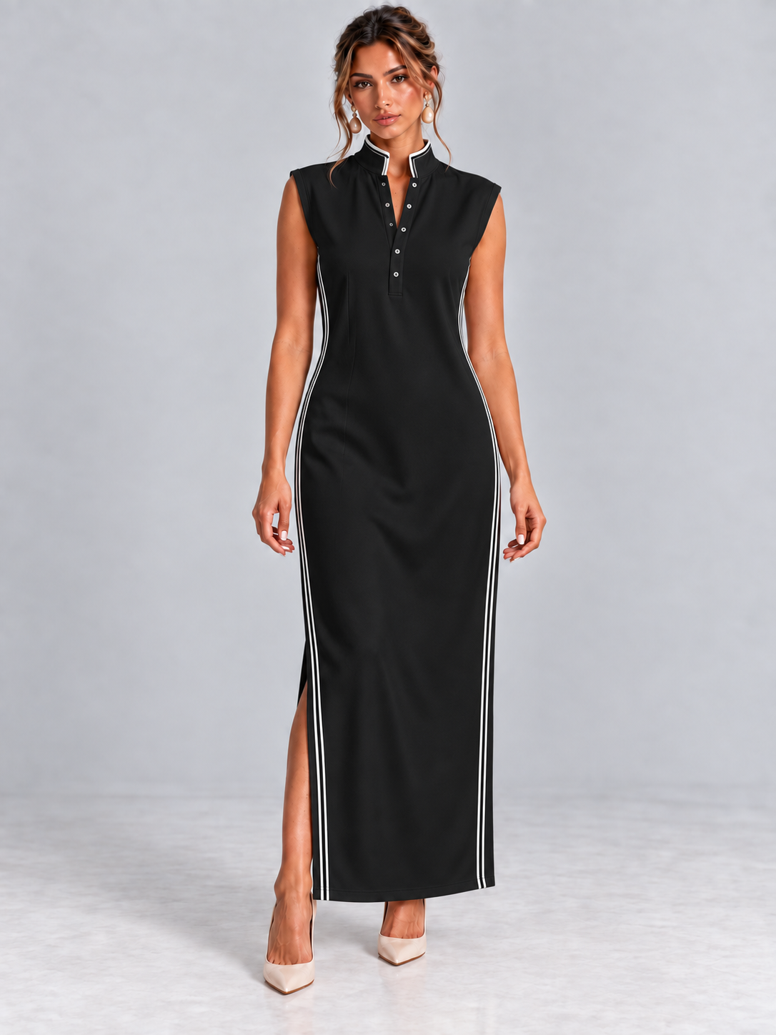 Claire | Robe longue élégante avec coupe fluide et col moderne