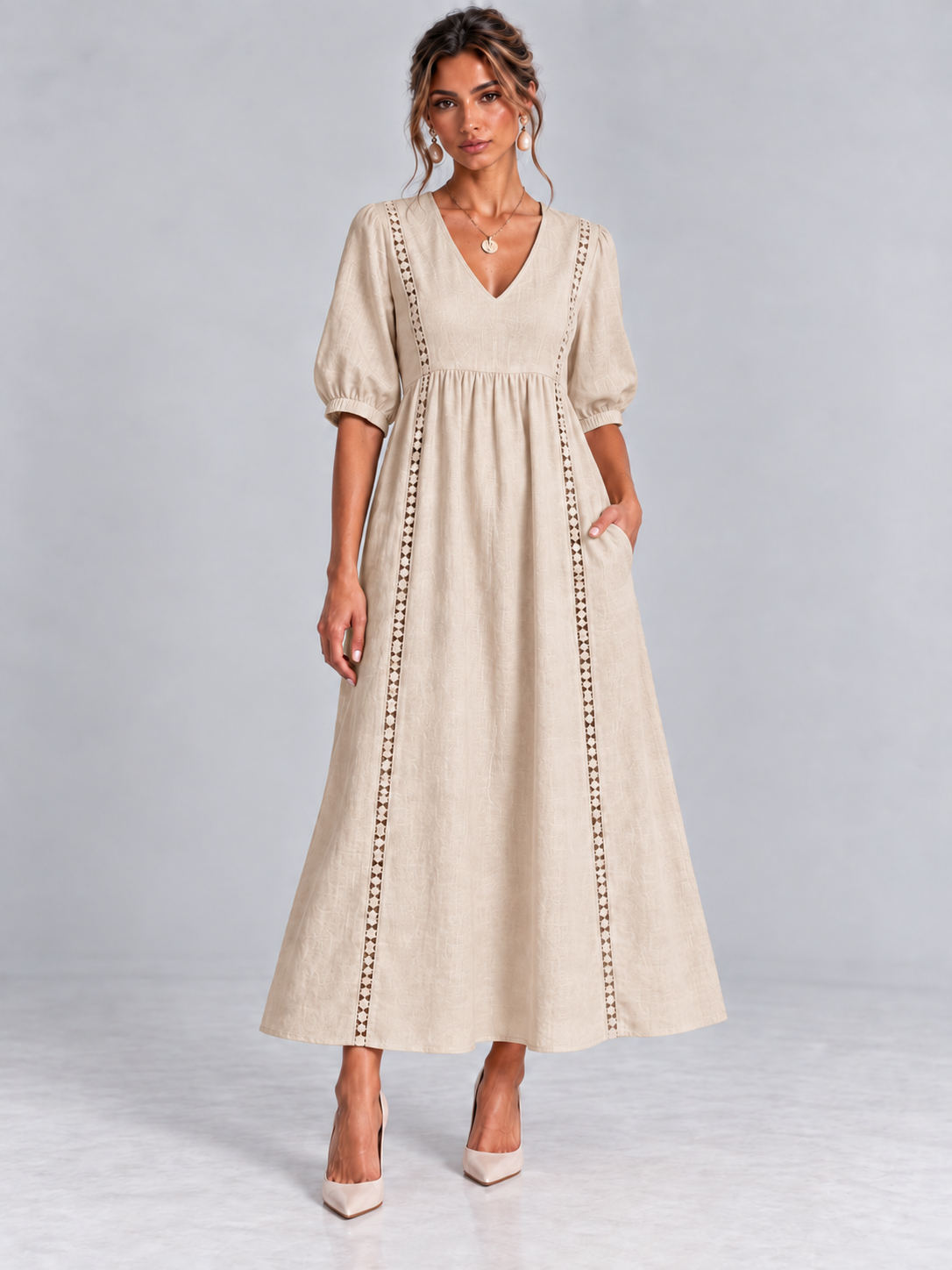 Madeleine™ | Robe en Lin et Coton Dentelée