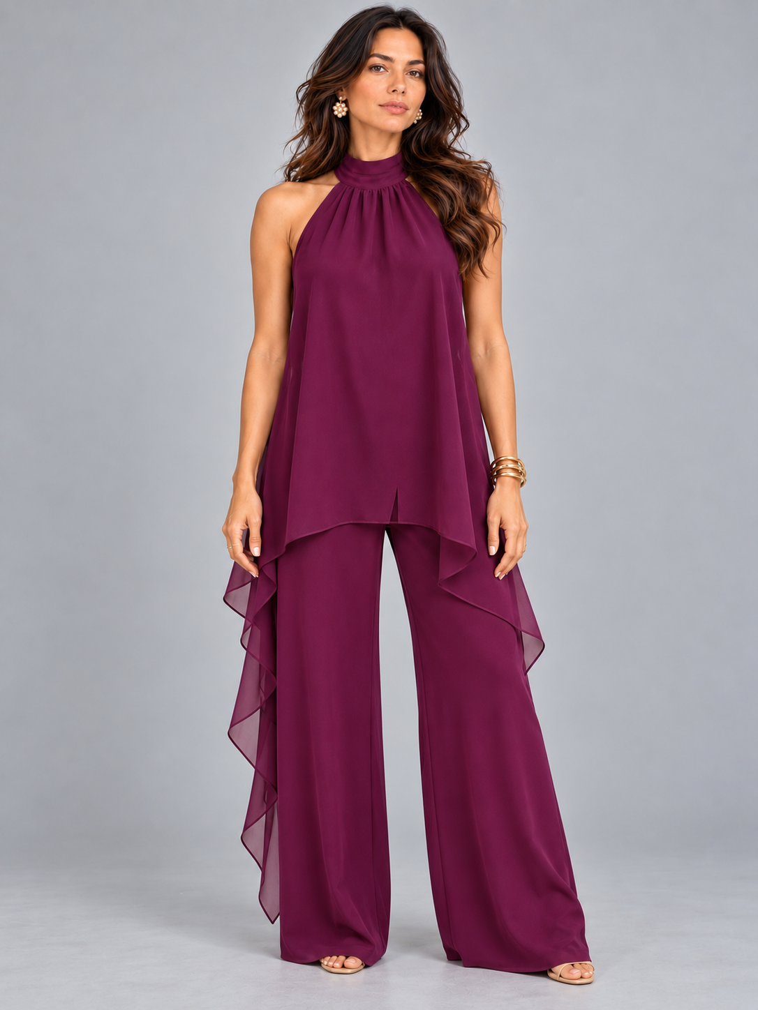 Amélie | Ensemble élégant asymétrique avec top fluide et pantalon large