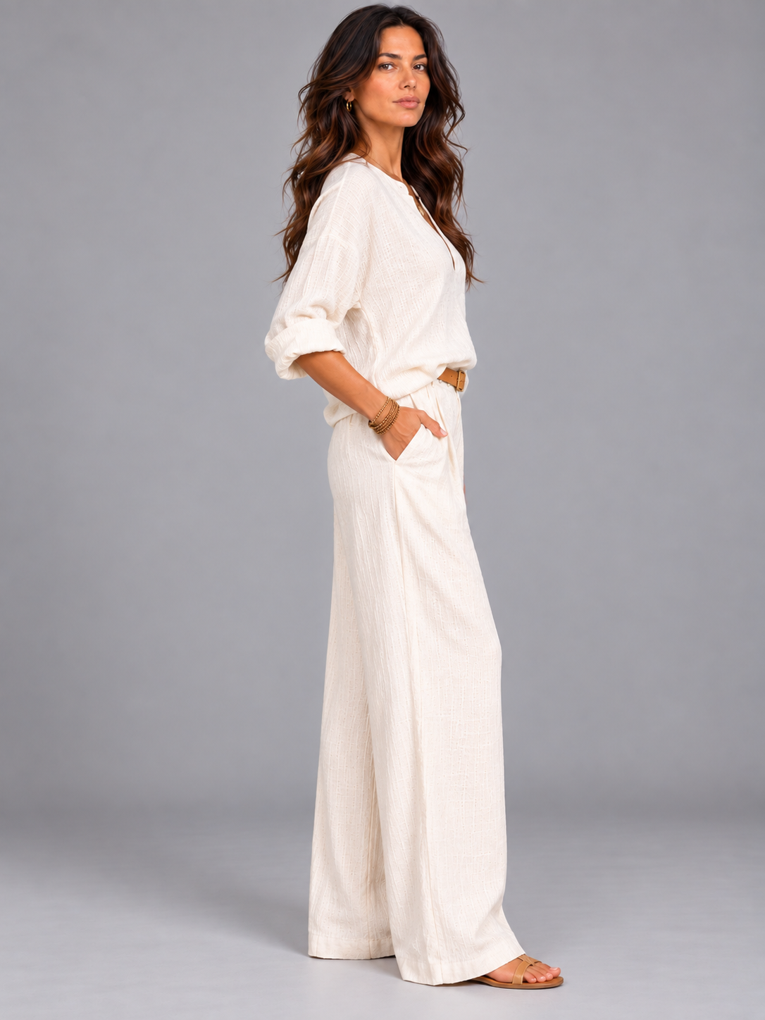 Léa | Ensemble coton-lin avec pantalon large