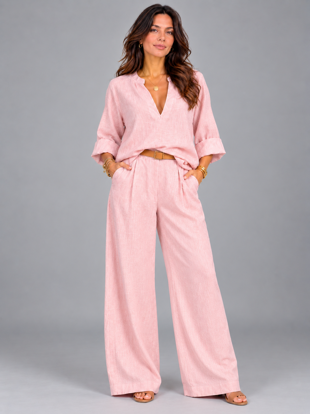 Léa | Ensemble coton-lin avec pantalon large