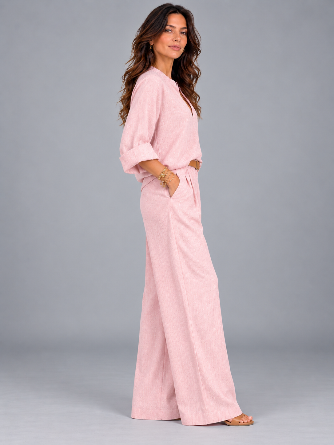 Léa | Ensemble coton-lin avec pantalon large