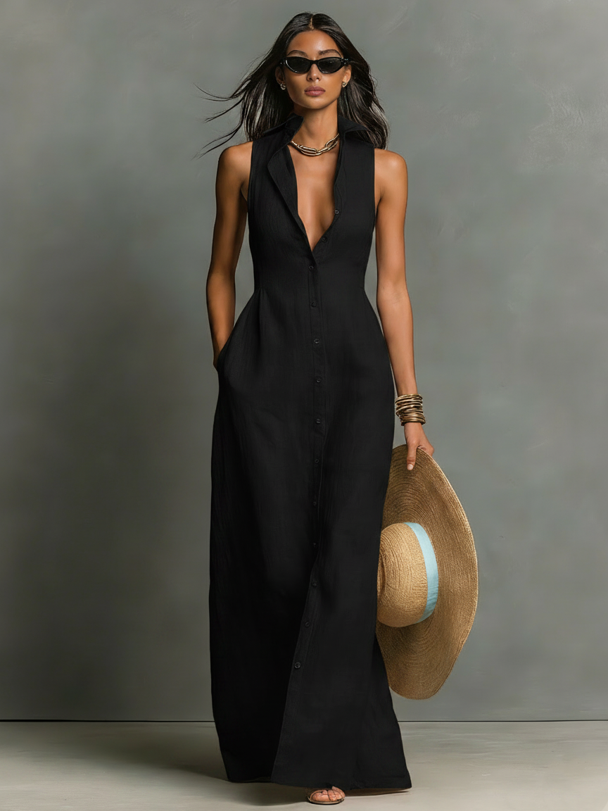 Élise | Robe longue élégante sans manches avec coupe fluide