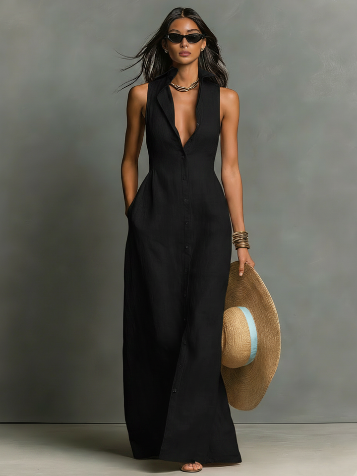 Élise | Robe longue élégante sans manches avec coupe fluide