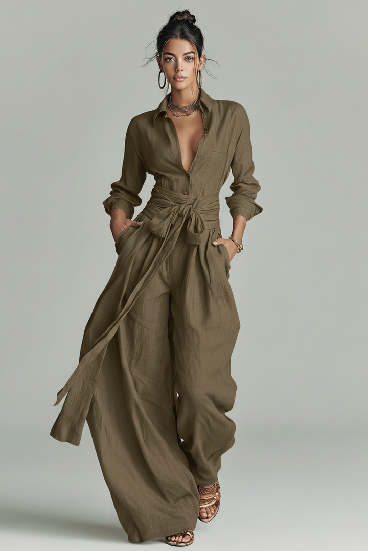 Noémie | Ensemble 2 pièces élégant fluide avec ceinture et coupe large