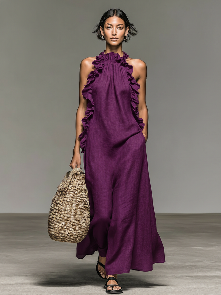 Chloé | Robe longue fluide avec col volanté élégant
