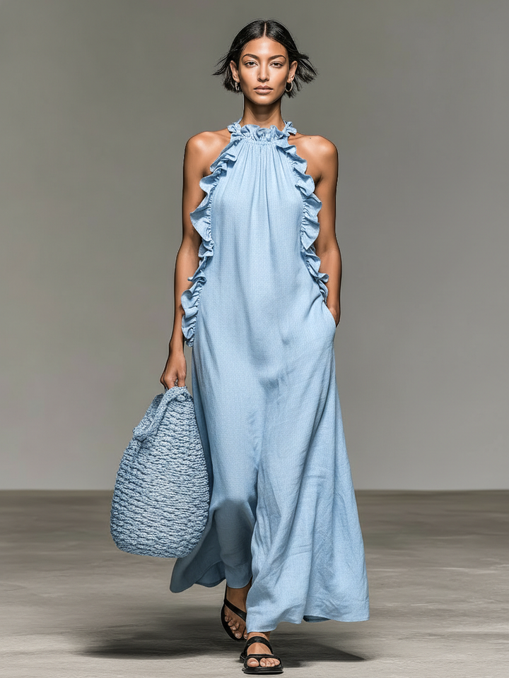 Chloé | Robe longue fluide avec col volanté élégant
