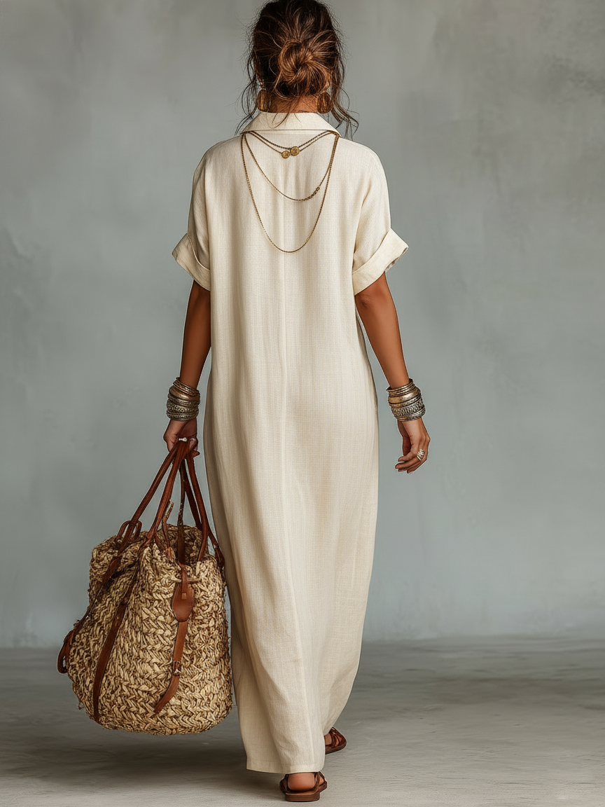 Camille | Robe longue bohème élégante avec broderie et coupe fluide