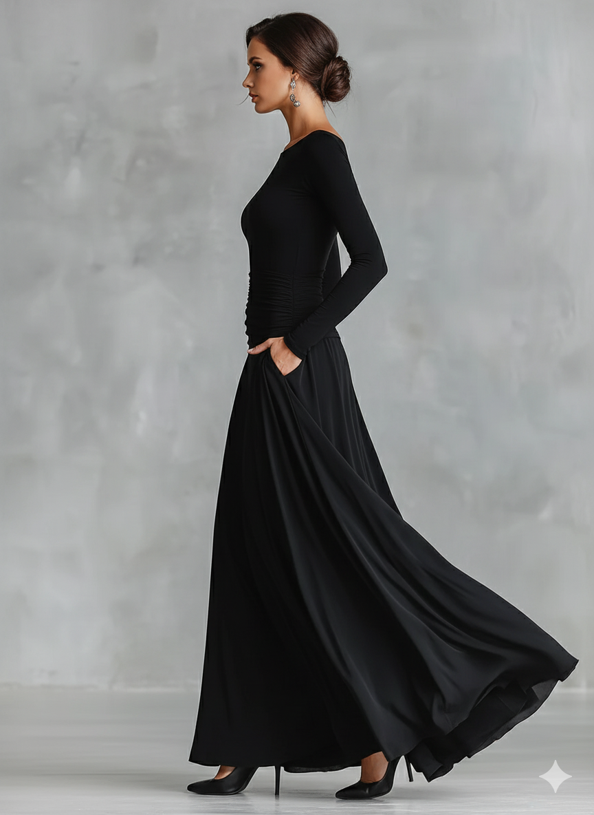Seraphine – Robe maxi sculpturale fluide