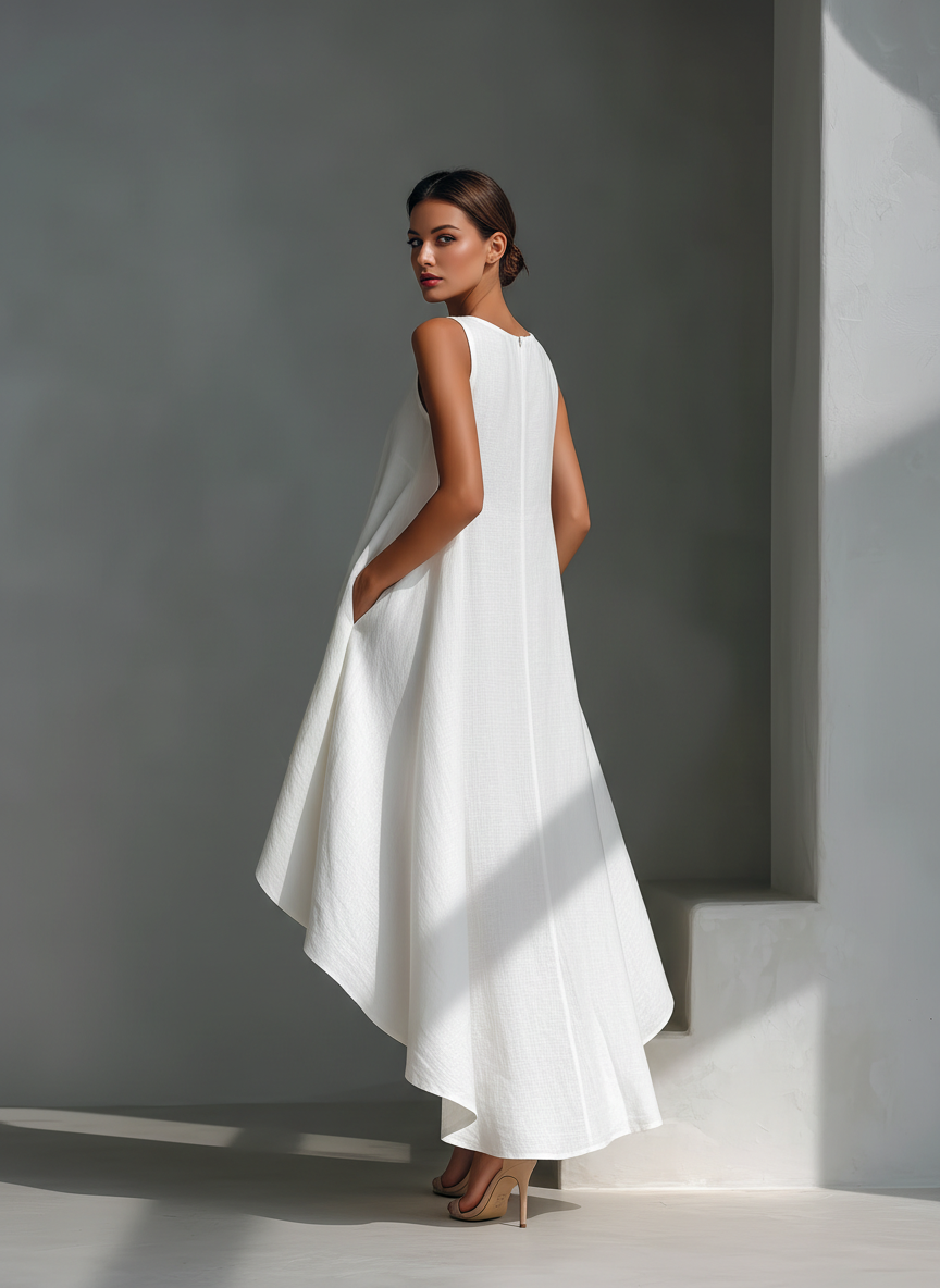 Alina | Robe asymétrique fluide en tissu léger au style minimaliste chic