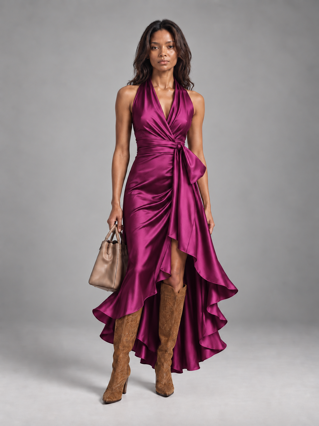 Robe en satin drapée à la taille