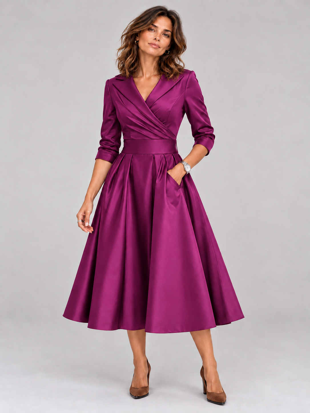 Lina - Robe midi en satin