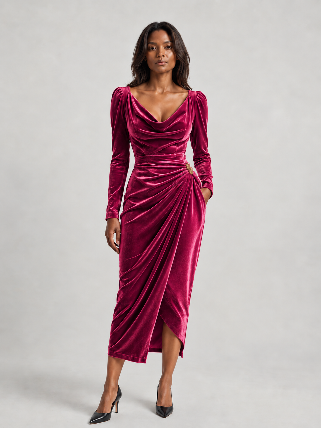 Elysara – Robe midi drapée élégante
