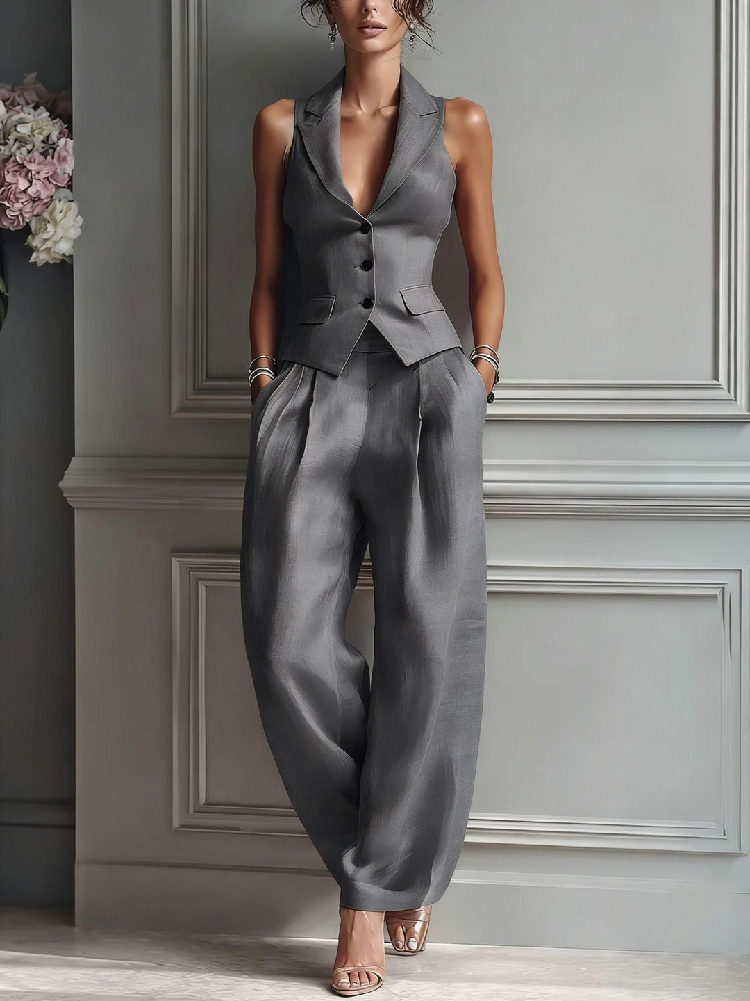 Amélie | Ensemble élégant avec gilet et pantalon large