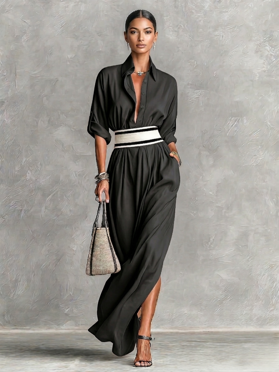 Amélie | Robe élégante fluide avec ceinture taille haute