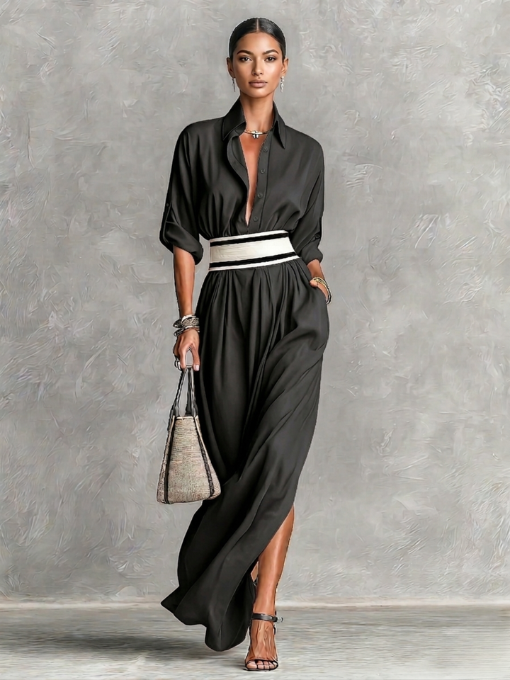 Amélie | Robe élégante fluide avec ceinture taille haute