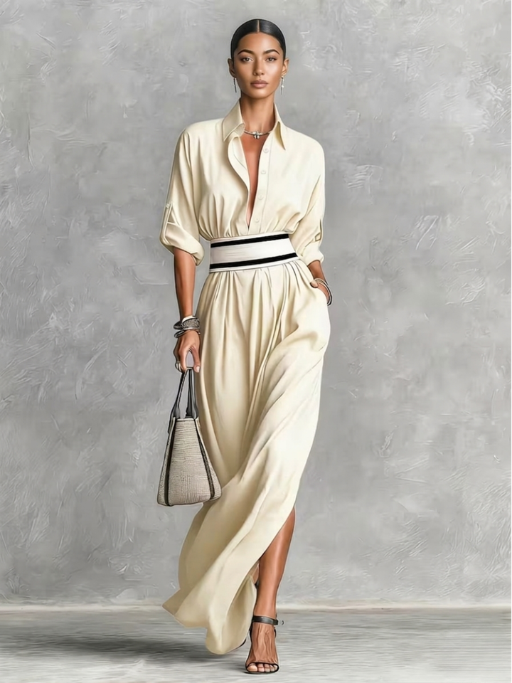 Amélie | Robe élégante fluide avec ceinture taille haute