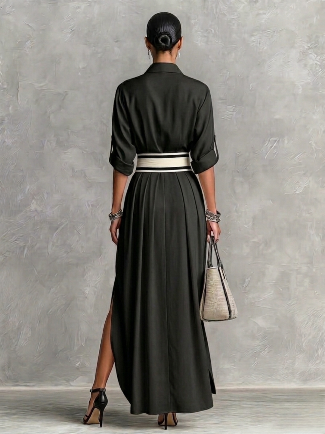 Amélie | Robe élégante fluide avec ceinture taille haute