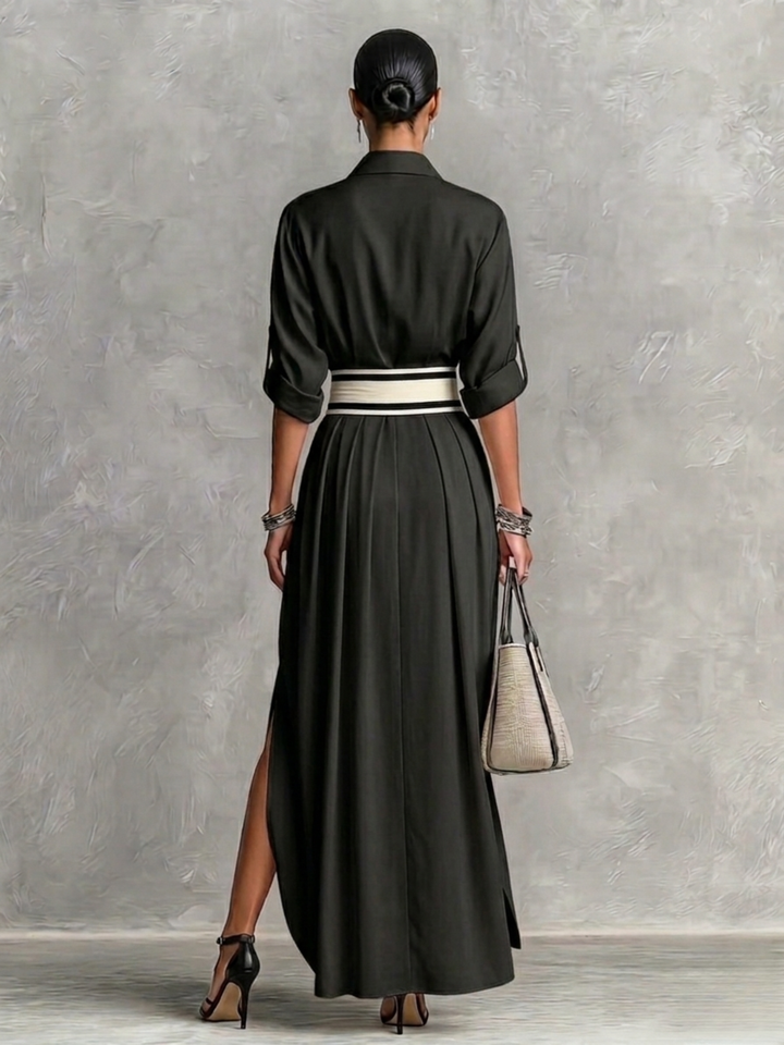 Amélie | Robe élégante fluide avec ceinture taille haute