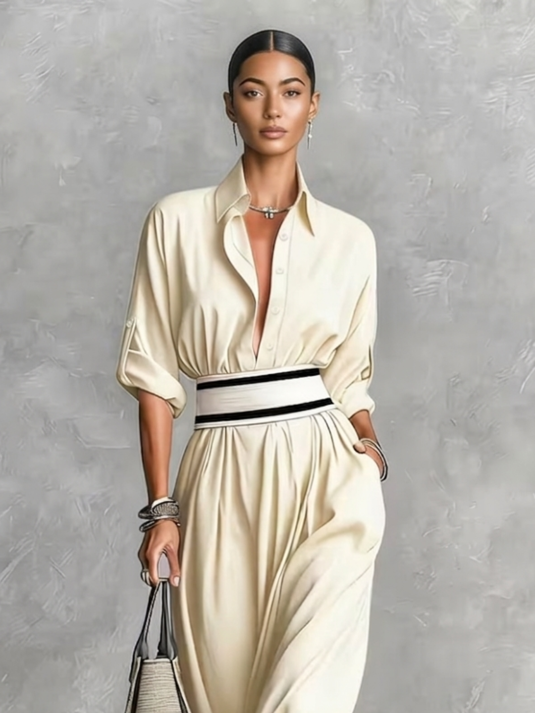 Amélie | Robe élégante fluide avec ceinture taille haute