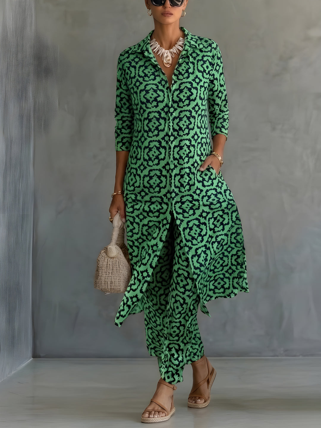 Élora | Ensemble élégant imprimé avec tunique fluide et pantalon