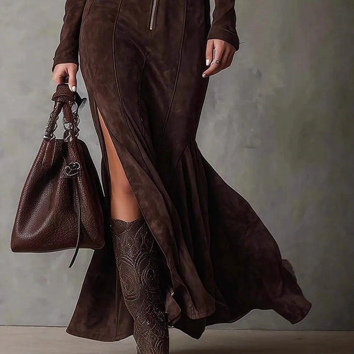 Robe longue zippée avec ceinture