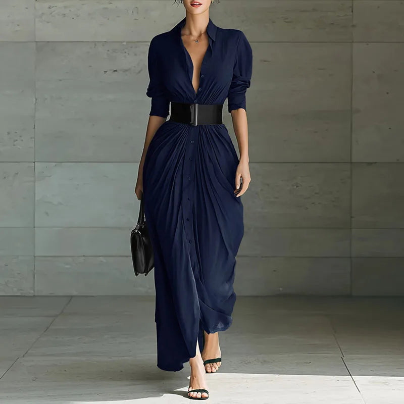 Robe longue chemise élégante avec ceinture