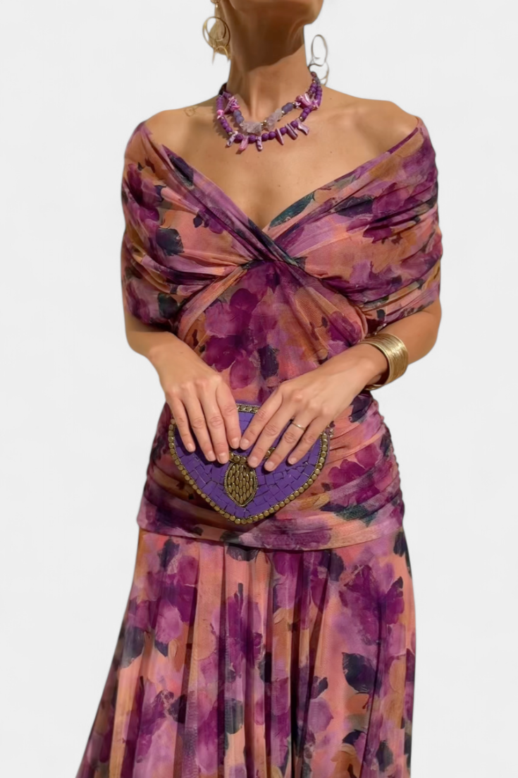 Robe Longue Alondra avec Imprimé Floral Féerique et Décolleté en V