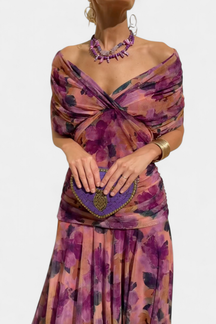 Robe Longue Alondra avec Imprimé Floral Féerique et Décolleté en V