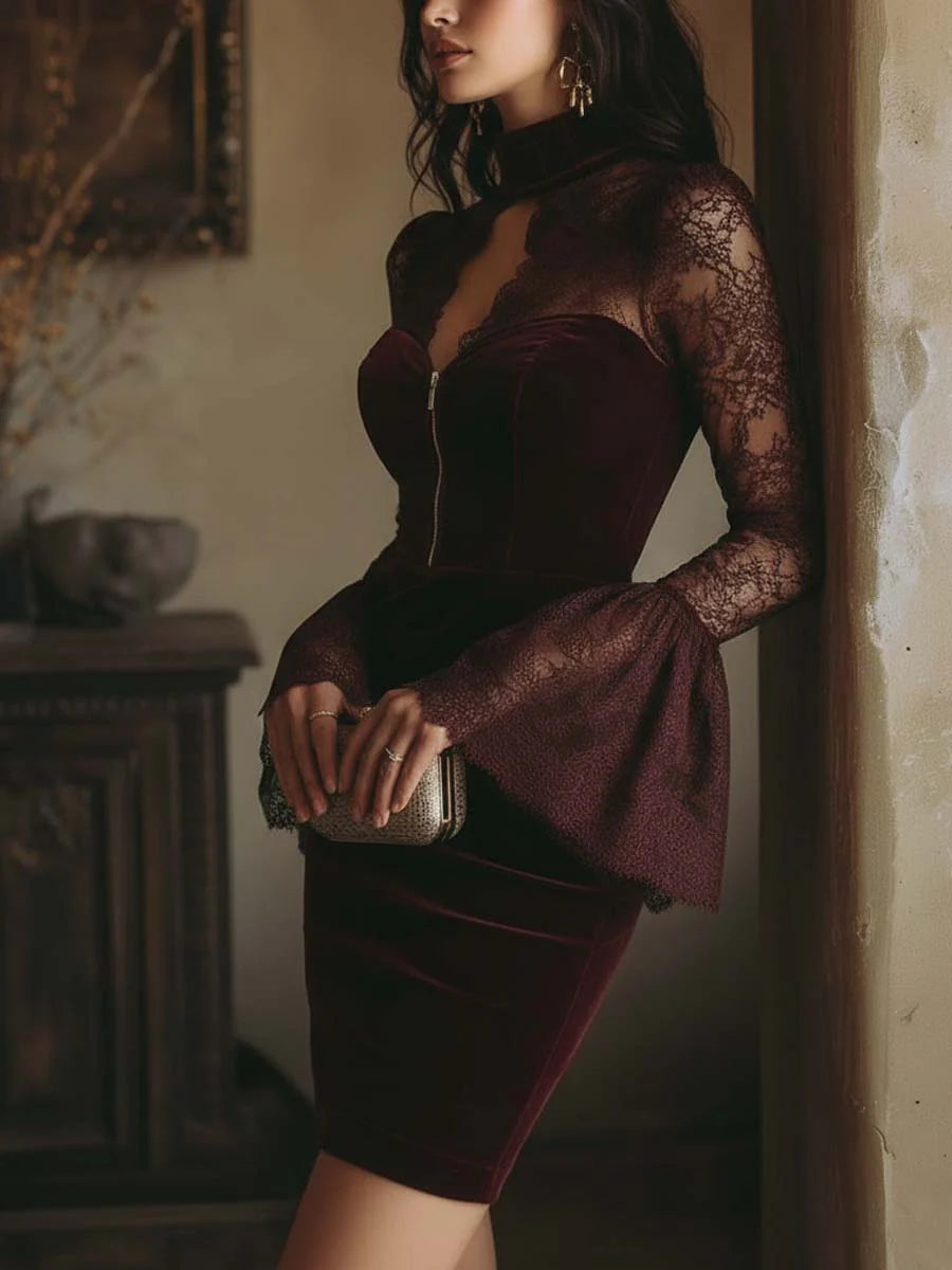 Virelisse – Robe élégante en velours et dentelle