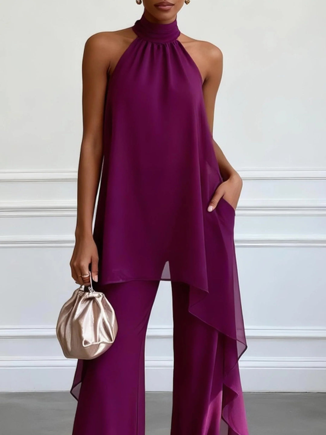 Amélie | Ensemble élégant asymétrique avec top fluide et pantalon large