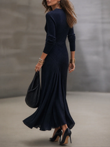 Elena robe longue portefeuille bleu marine – vue de dos