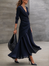 Elena robe longue portefeuille bleu marine – vue de côté