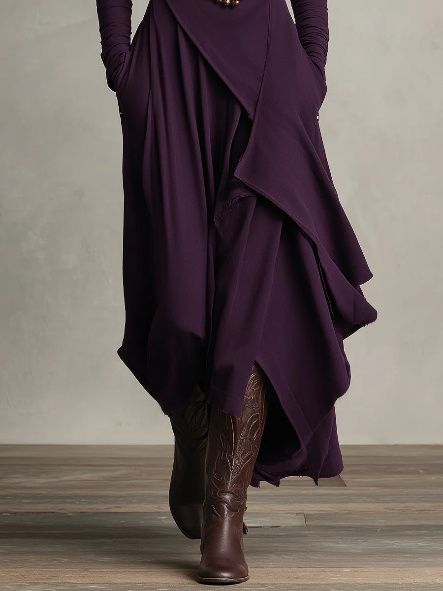 Robe longue asymétrique à col montant