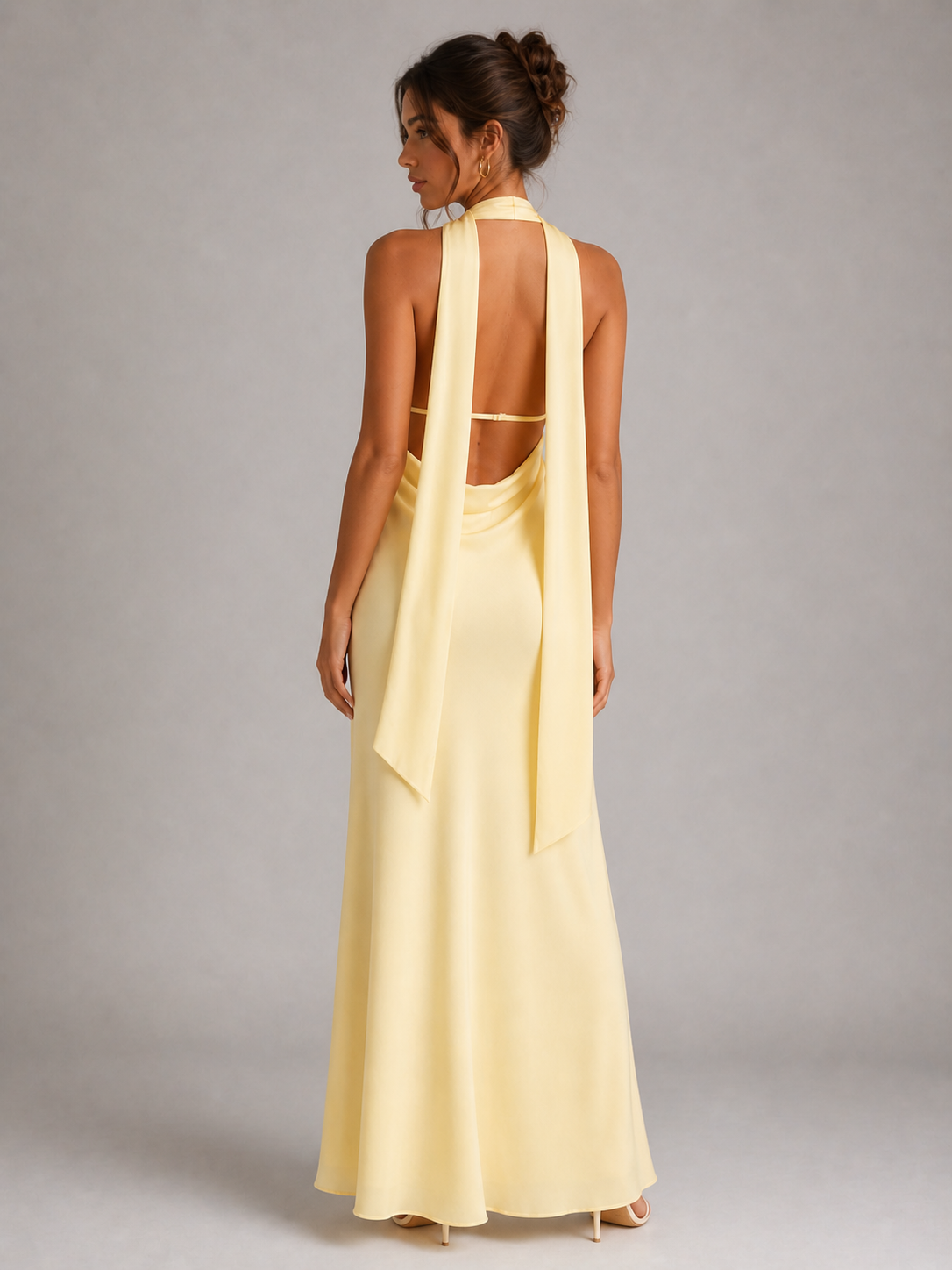 GRACE - ROBE LONGUE DOS NU JAUNE PÂLE