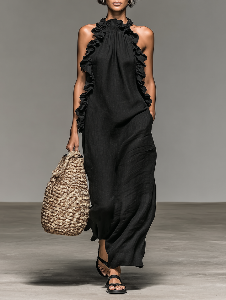 Chloé | Robe longue fluide avec col volanté élégant