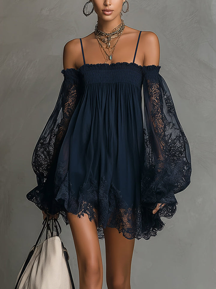 Noémie | Robe courte fluide avec manches en dentelle et style bohème chic