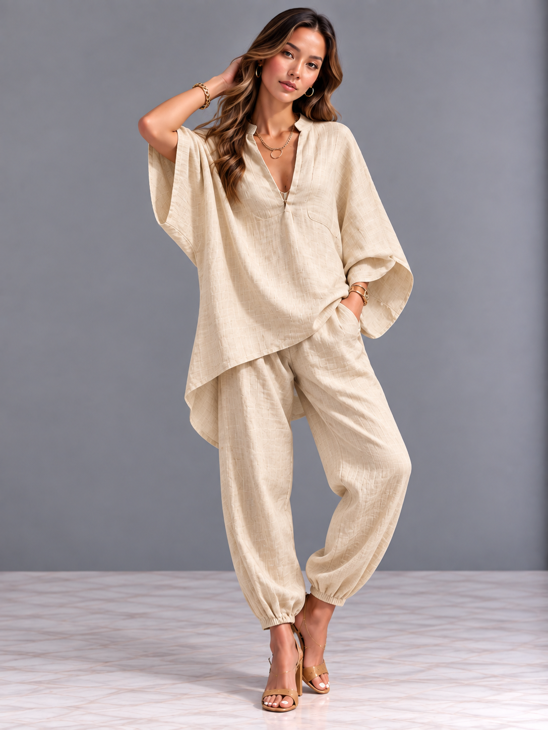 Sienna | Ensemble fluide avec blouse oversize et pantalon décontracté
