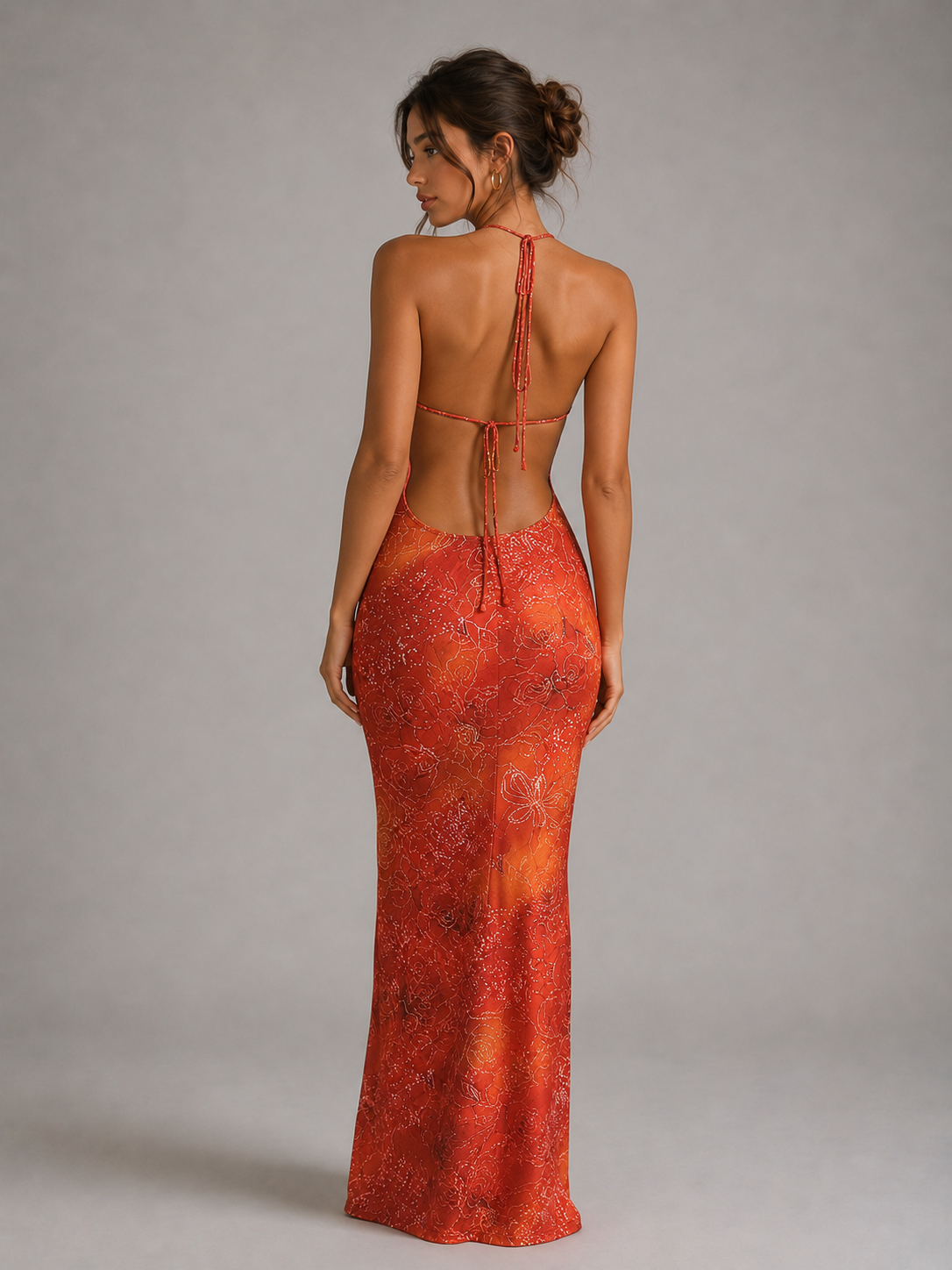 YOVA - ROBE LONGUE SCULPTANTE DOS NU ORANGE FLAMBOYANT