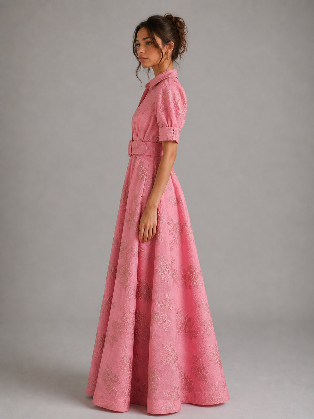 BEATRICE - ROBE LONGUE ROSE PRINCESSE AU CHARME FLORAL
