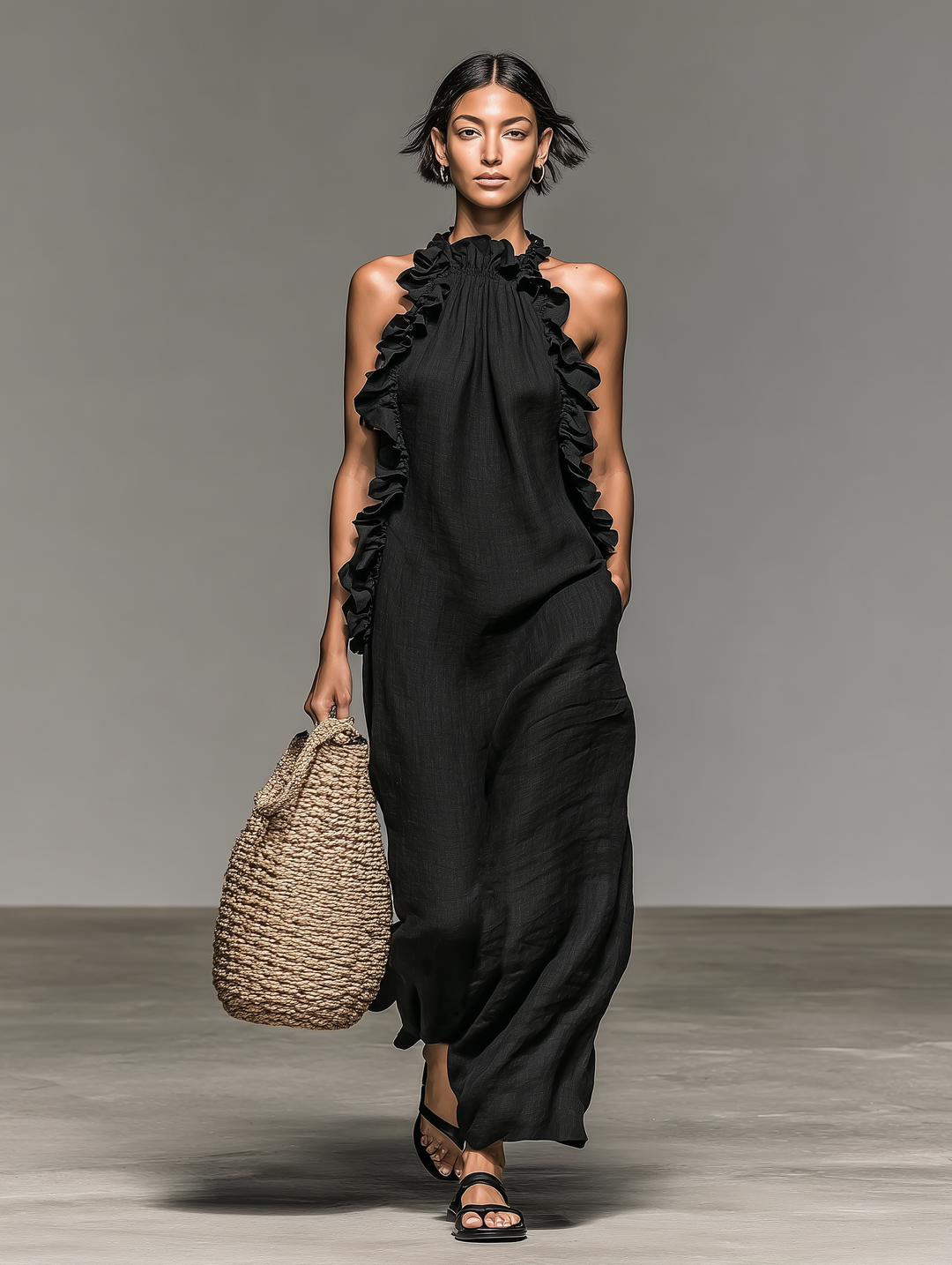 Chloé | Robe longue fluide avec col volanté élégant