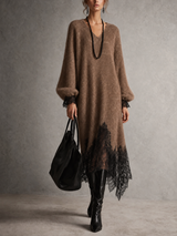 Noémie robe pull en maille scintillante marron – vue de face