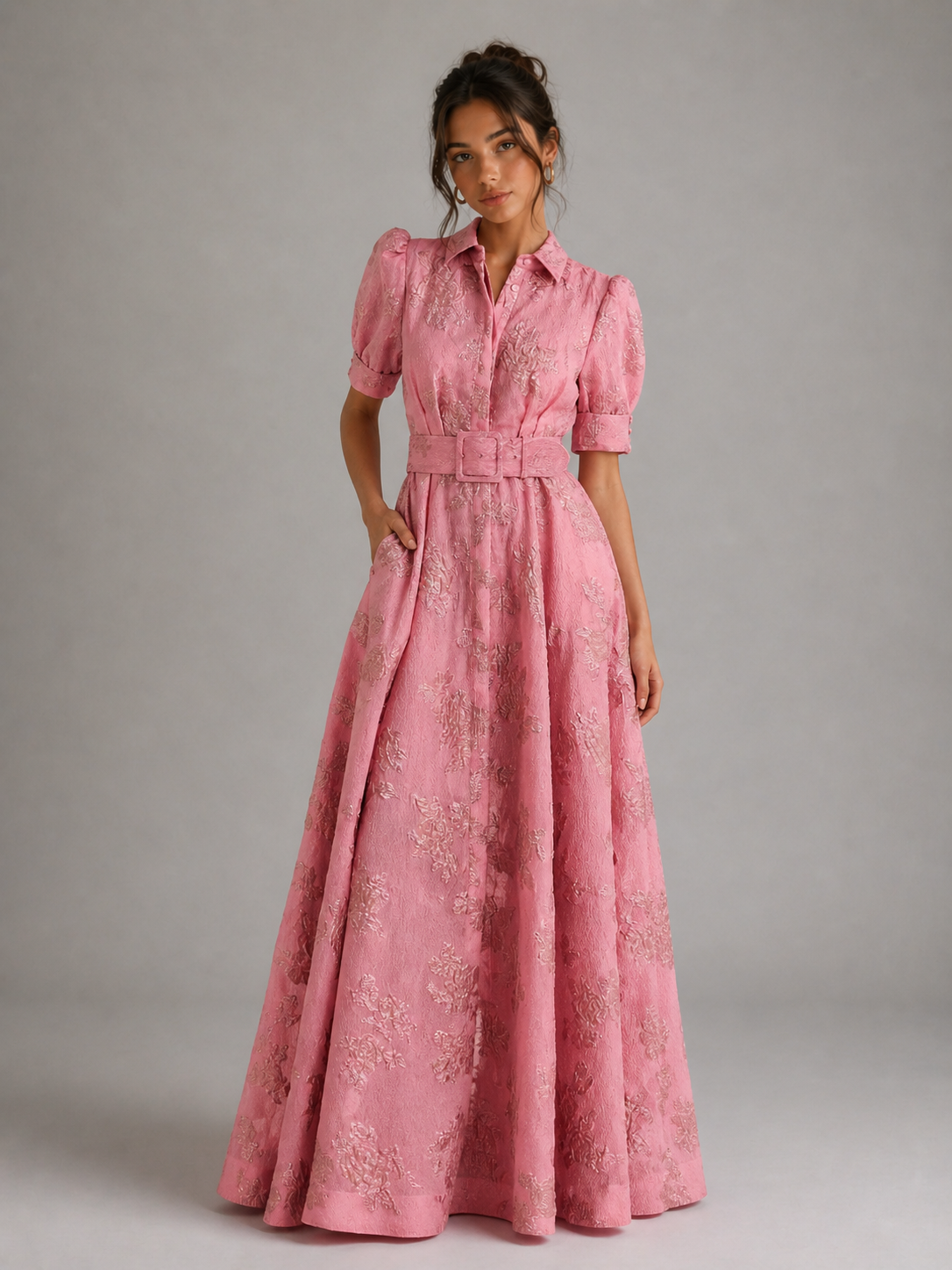 BEATRICE - ROBE LONGUE ROSE PRINCESSE AU CHARME FLORAL