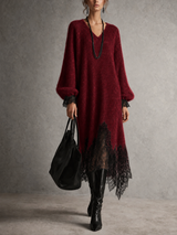 Noémie robe pull en maille scintillante bordeaux – vue de face