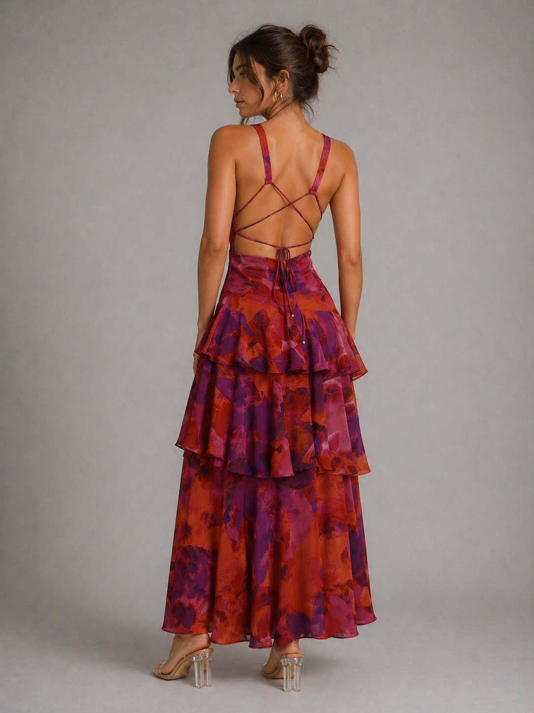 CLÉMENCE – ROBE LONGUE DOS NU À VOLANTS