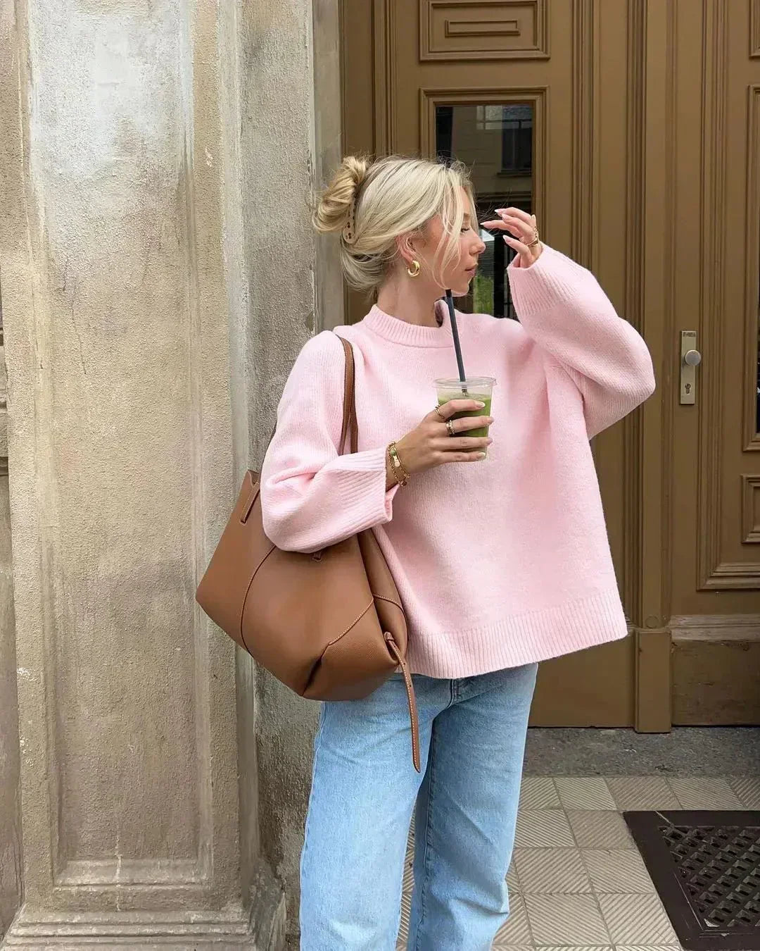 ÉLODIE | PULL ROSE À MANCHES LONGUES