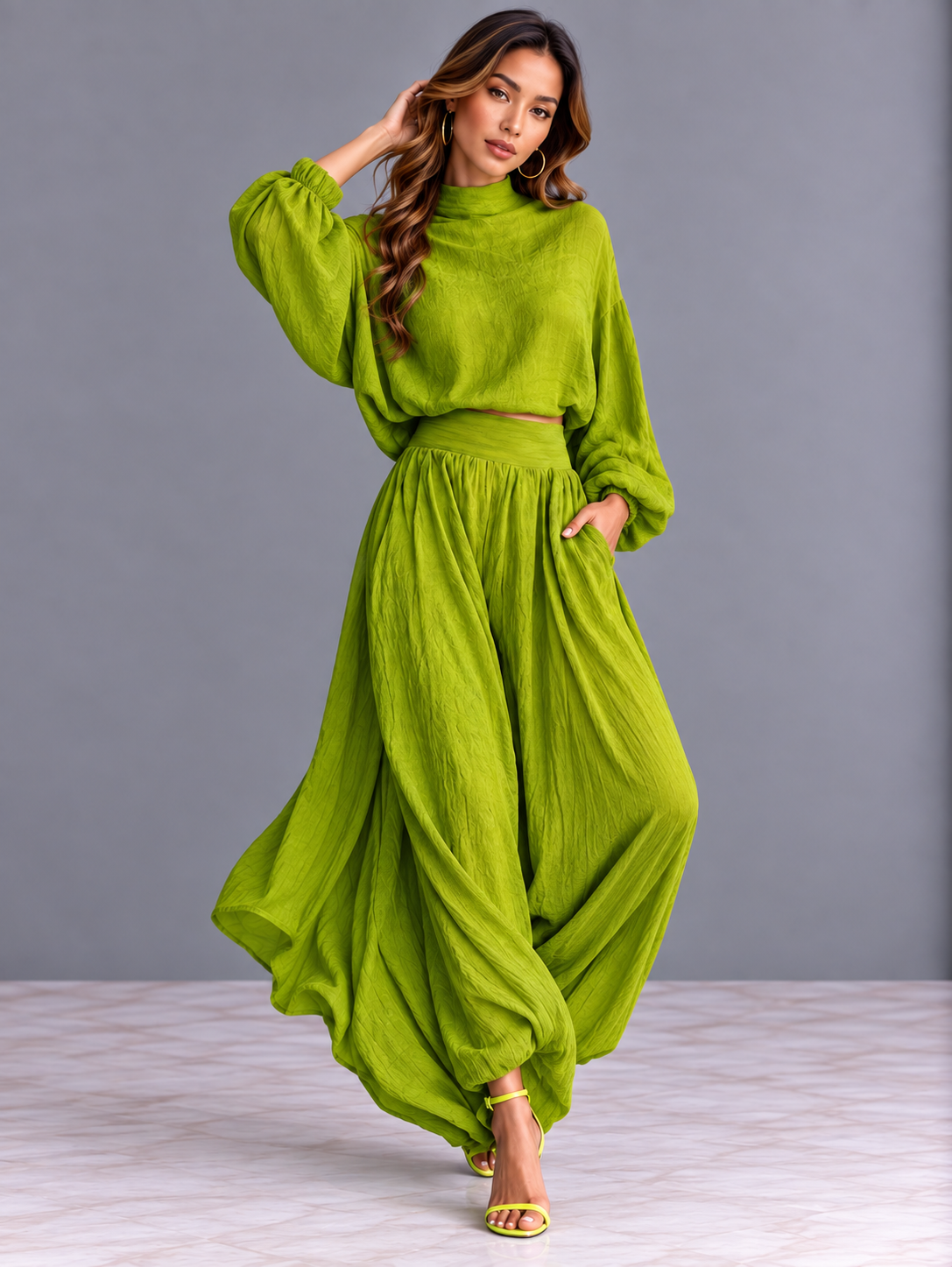 Ensemble deux pièces en lin luxueux à taille haute et coupe fluide