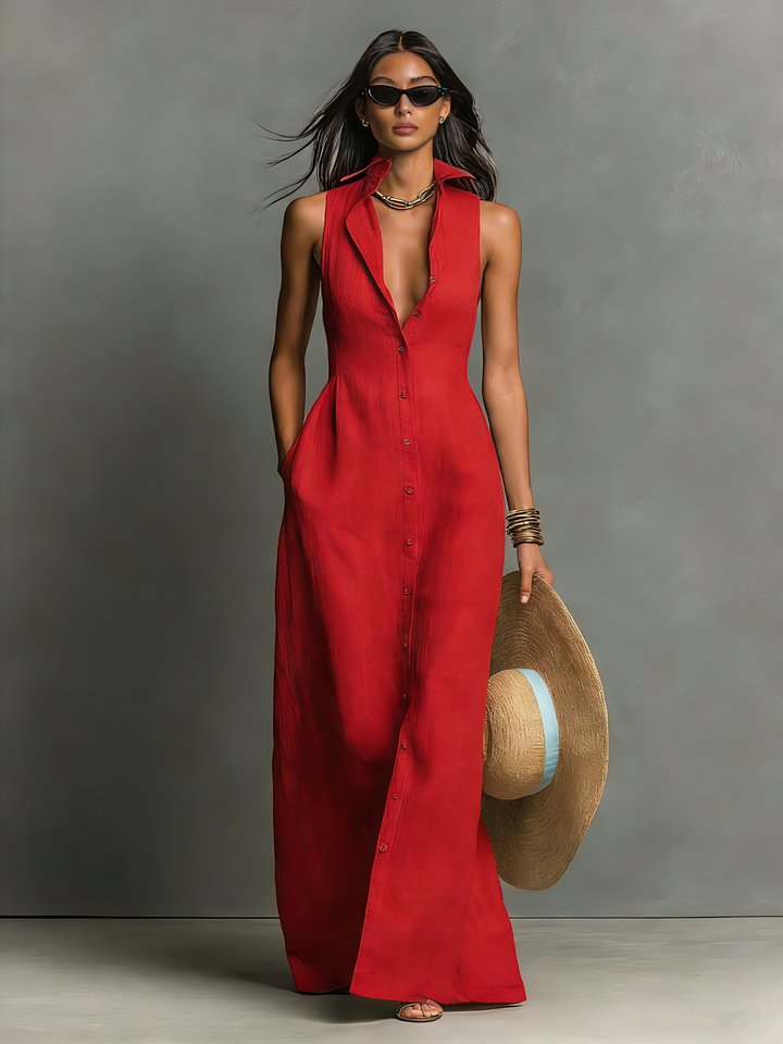 Élise | Robe longue élégante sans manches avec coupe fluide